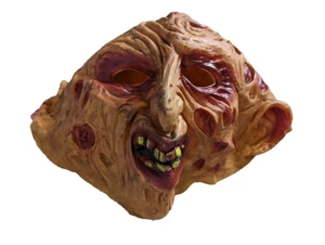 Maschera in gomma sopra la testa di mostro Halloween marrone rosso verruche spaventoso paura adulto - Foto 1 di 12