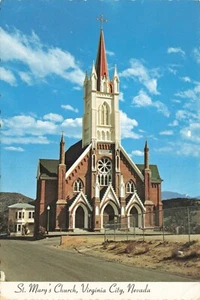 Postcard Ephemera St. Mary's Church Worship Virginia City Nevada with Stamp - Picture 1 of 4