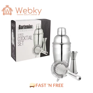 3 Pcs Cocktail Shaker Set Mixer Martini Spirits Maker Bar Strainer Bartender Kit - Picture 1 of 9