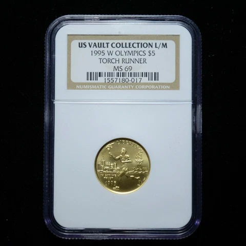GOLD 1995-W Olympics $5 Torch Runner NGC MS69 Commemorative 1/4 Ounce (Oz) Cover