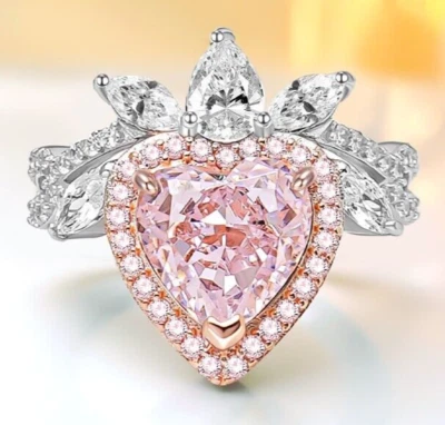 Anillo de diamantes rosados en forma de corazón Vermeil de oro de 18 quilates ligero de 3 quilates con cultivado en laboratorio Foto 1 de 4