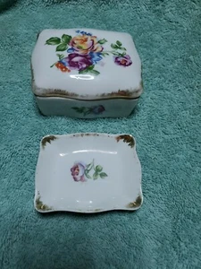 Handbemalte Made in Japan bedeckt Schmuck Porzellan Schatulle und Tablett - Bild 1 von 4