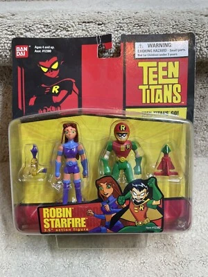 2003 MOSC BANDAI DC TEEN TITANS GO ROBIN & STARFIRE 3.5" ACTION FIGURES 2-PACK - Image 1 of 3