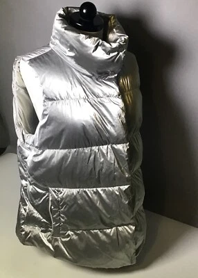 Athleta Jacket Womens Small Silver Metallic Downtown Puffer Vest Down Full Zip - Image 1 of 4