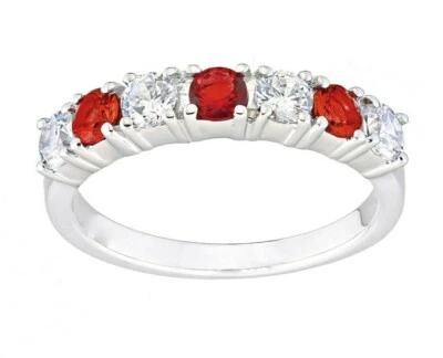 Sterling Silver 925 Simulated RUBY & CZ 7 Stone Eternity Ring - sizes J to S - Image 1 of 4