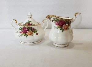 Royal Albert Creamer And Sugar Bowl Old Country Roses With Lid Set Brushed Gold - Picture 1 of 7