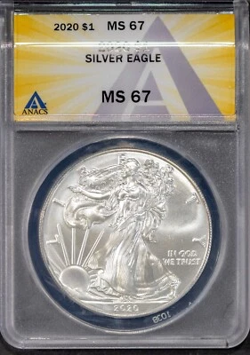 2020 $1 Silver American Eagle Dollar MS 67 ANACS # 7693078 + Bonus - Image 1 of 2