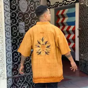 Camisa para hombre Pelle Pelle Wheat arte africano abotonada nueva con etiquetas - Imagen 1 de 3