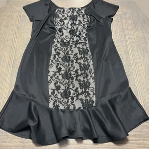 Vestido de cóctel acampanado talla grande 3X negro nude encaje manga gorra - Imagen 1 de 19