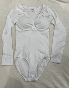 Women's Slimming Long Sleeve Shape Wear Bodysuit One Piece Leotard White Small - Bild 1 von 11