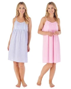 Slenderella Cotton Chemise Nightie Ladies Gingham Floral Woven Strap Nightdress - Picture 1 of 7