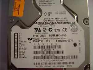 Compaq 9.1 GB SCSI 80 PIN 10K RPM 336357-B21 349543-001 Hard Drive Tested Good - Picture 1 of 1