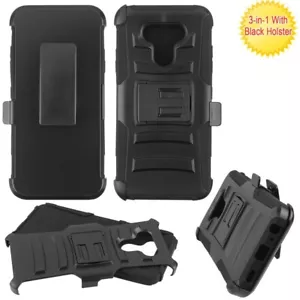 For LG Harmony 4 Hybrid Shockproof Armor Holster Clip Rugged Case Cover BLACK - Picture 1 of 5