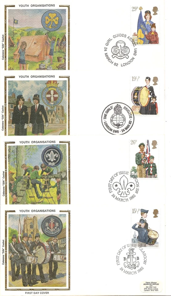 Great Britain SC # 983-986  Youth  Organizations FDC . Colorano silk Cachet. - Image 1 of 1
