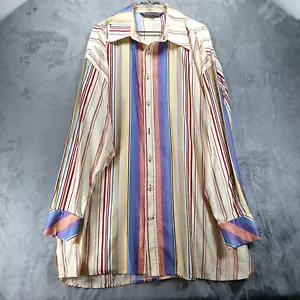SilverSilk Purple Label Shirt Men's 5X Striped Contrasting Flip Cuff 80% Silk - Picture 1 of 11