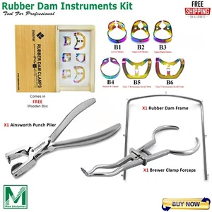 Rubber Dam Starter Set Kit with Frame Punch Clamps Dental Instruments CE - Picture 1 of 6