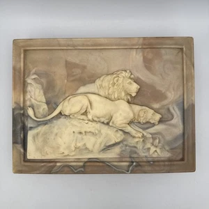 Vintage Dante Nussbaum Incolay Juwelier Diener Box geschnitzt Löwe Löwin Stein Deckel... - Bild 1 von 8