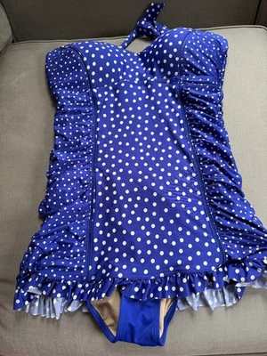Nuevo con etiquetas Traje de baño Jantzen púrpura halter lunares 1 pieza con falda talla 14 Foto 1 de 2