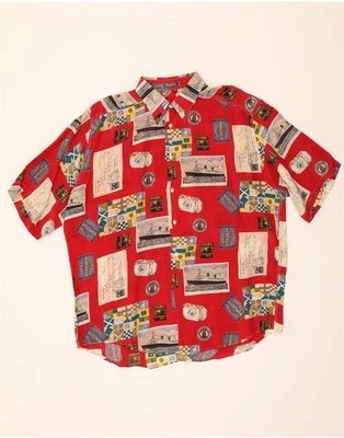 JOCKEY Mens Abstract Pattern Short Sleeve Shirt XL Red Cupro BY19 - Image 1 of 3
