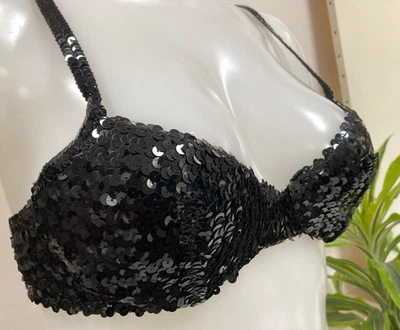 La Perla silk bra IT2 34B black sequins 90s vintage bralet party top 1990s - Imagem 1 de 4