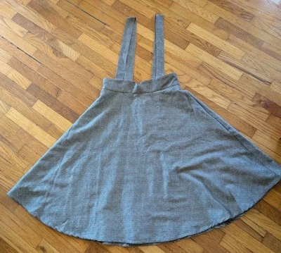 ModCloth Brown Houndstooth Confetti Plaid Overall Suspender Skirt Large SZ 8 - Image 1 of 4