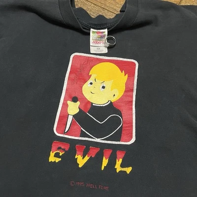 Vintage 90s Evil Knife Kid Grunge Obscure Birdhouse Skate Bounty Hunter Tee XL - Image 1 of 4