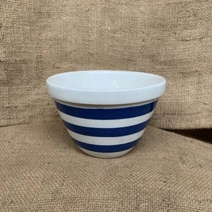 Puddingschale aus gebeiztem Eisenstein mit blauen Streifen - rustikale Küche - Bild 1 von 11