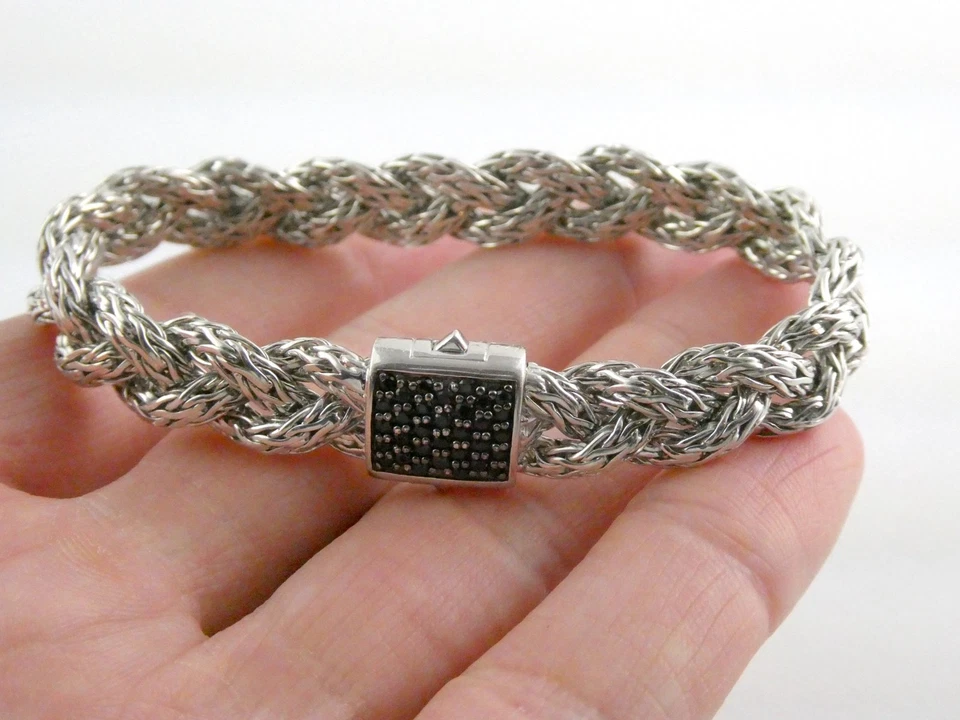 Brazalete de cadena de plata esterlina John Hardy con cierre tachonado de zafiro negro de 7 pulgadas Foto 1 de 4