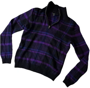 Suéter Lauren Ralph Lauren Petite Talla Mediana SM Lana a Cuadros Angora Púrpura Cremallera - Imagen 1 de 10