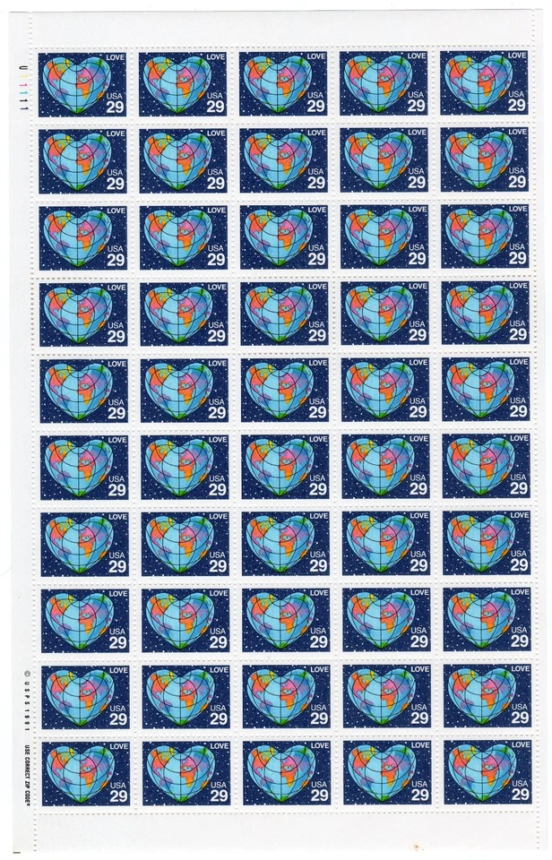 Scott #2535 Heart Globe Map Sheet of 50 Stamps - MNH UL - Image 1 of 1