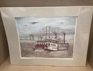 1993 Künstlerische Skizzen Druck von Paddlewheeler Creole Queen mattiert - Bild 1 von 9