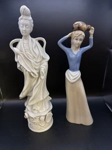 2 Figurines – Guanyin Goddess Porcelain Statue & Woman with Jug UNCOR Vintage - Picture 1 of 6