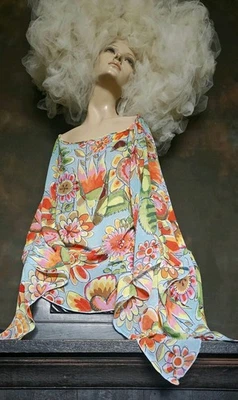 Оригинальный винтажный дизайнерский маслянистый немецкий летний пляжный кафтан пончо один размер - Изображение 1 из 4