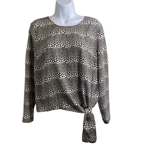 Talbots Women's Gray Pebble Print Tie Front Blouse Size L Old Money Elegant - Picture 1 of 10