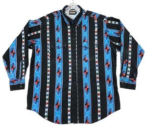 Panhandle Slim Shirt Mens 2XL Black Blue Western Aztec Snap Button Up Rodeo - Picture 1 of 8
