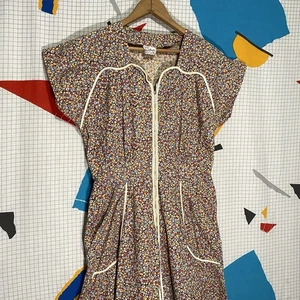 Vintage 40s Princess Peggy Dress Floral Calico Fit Flare Front Zip Day House - Bild 1 von 17