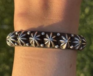 Navajo Native American Sterling Silver Star Stacker Cuff Bracelet H Happy Piasso - Picture 1 of 12