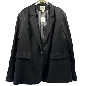 CATO Damen Leinenmischung Blazer Gr. 20 W einfarbig schwarz 2 Knöpfe gefüttert Taschen Neu mit Etikett - Bild 1 von 11