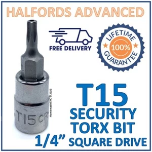 Halfords Advanced T15 Sicherheit Torx Bit mit 1/4" Quadratantrieb Adapter - kostenlose P&P - Bild 1 von 6
