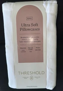 Pack of Two Ultra Soft White King Sz Pillow Cases By Threshold - Picture 1 of 3