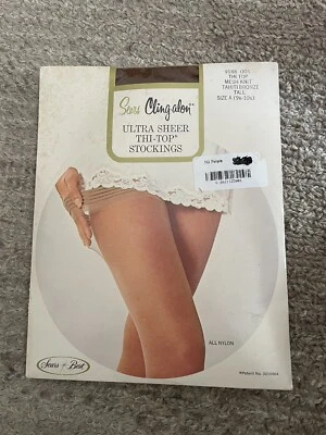 1 пара винтажных подвязочных чулок Sears высотой 9 1/2-10 1/2 из таитянской бронзовой сетки - Изображение 1 из 4