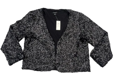 CHAQUETA CORTA ELÁSTICA LENTEJUELAS NEGRA ANN TAYLOR NUEVA CON ETIQUETAS TALLA XL Foto 1 de 4
