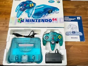 Nintendo 64 N64 Clear Blue NUS-001 Console w/Box, Accessories Used Tested Japan - Picture 1 of 13