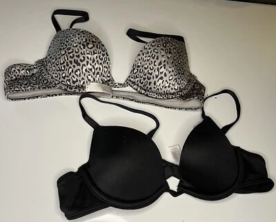 Lot Of 2 Padded Underwire Bras 34A Black & Leopard Print - Image 1 of 4