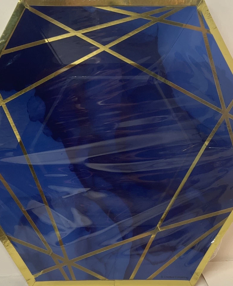 Creative Converting Blue and Gold Octagon Paper Plates - Image 1 of 2