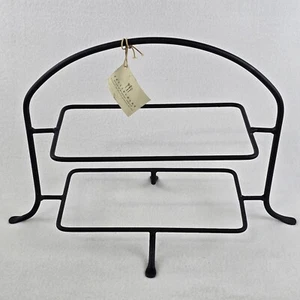 Vtg 2006 Pottery Barn 2-Tier Black Metal Rectagular Platter Footed Stand 12x17X9 - Picture 1 of 14