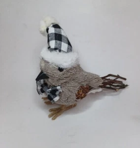 Buffalo Plaid Gray Bird Decor Winter Christmas Cottage Farmhouse Decor  - Picture 1 of 11