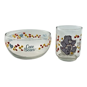 Vintage 1985 Care Bears Share Bear Glass Cup & Bowl Set American Greetings - Picture 1 of 10