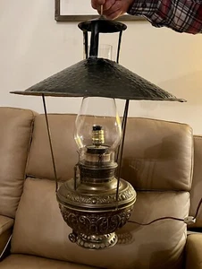Juno Mammoth School Kerosene Hanging Lamp Antique. Electrified. Original Parts - Picture 1 of 19
