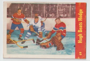 1955-56 Parkhurst # 69 Hugh Bolton beats Charlie Hodge - Bild 1 von 2